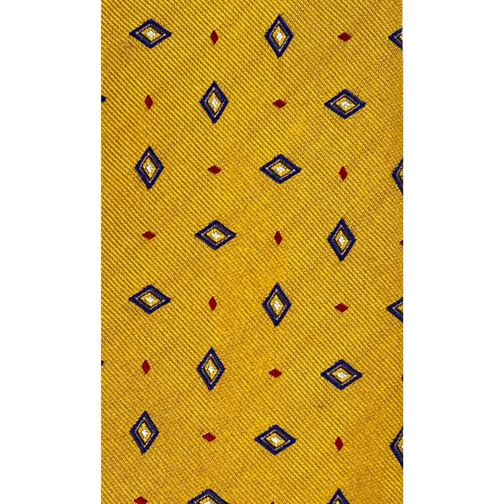 Lauren Ralph Lauren Yellow Silk Tie Blue Red Diamond Geometric USA Made
